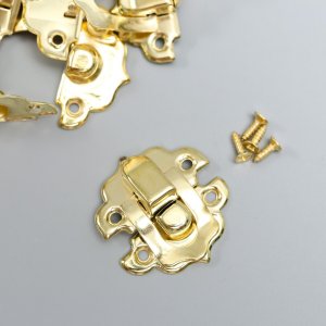 Замок металл для шкатулки золото + гвозд. набор 10 шт 2,9х3 см Арт Узор. Цвет: золотистый