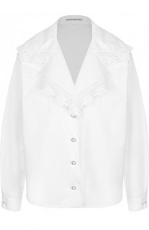 Хлопковая блуза с кружевной отделкой Alessandra Rich. Цвет: белый