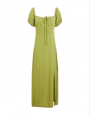 Платье-миди из вискозы с пышными рукавами 8 by YOOX, зеленый шалфей Yoox