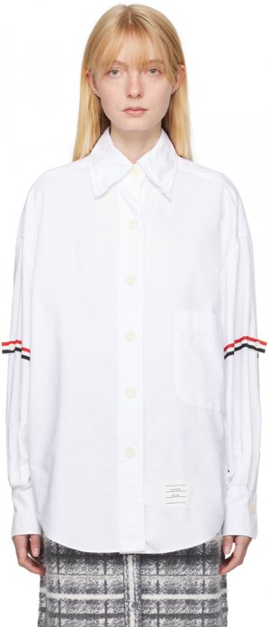 Белая рубашка большого размера с нарукавными повязками RWB Thom Browne