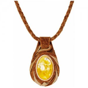 Оригинальное ожерелье из кожи и текстурного янтаря «Амазонка» Amberholl