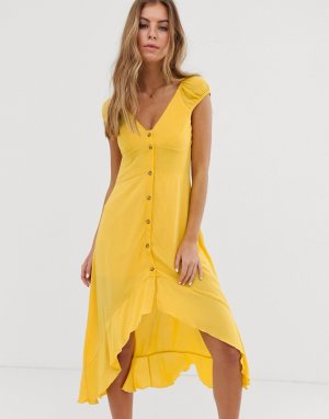 Желтое платье миди Pull&Bear. Цвет: желтый
