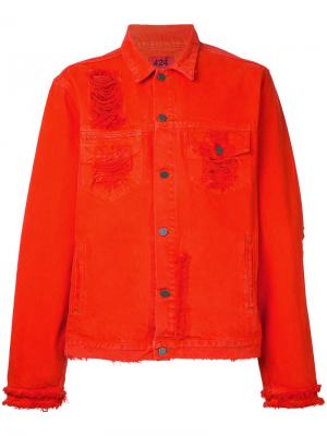 Рваная джинсовая куртка 424 Fairfax. Цвет: жёлтый и оранжевый