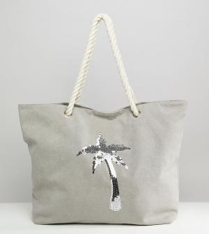 Выбеленная серая пляжная сумка с пальмой из пайеток South Beach. Цвет: серый