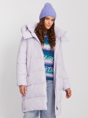 Тёплая куртка-пальто с капюшоном и боковыми шлицами на кнопках zolla. Цвет: лиловый