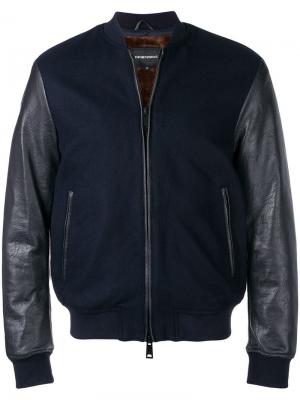 Куртка-бомбер с меховой подкладкой Emporio Armani. Цвет: синий