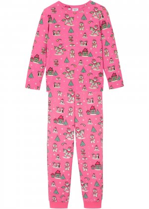 Пижама для девочек с новогодним принтом bonprix. Цвет: ярко-розовый