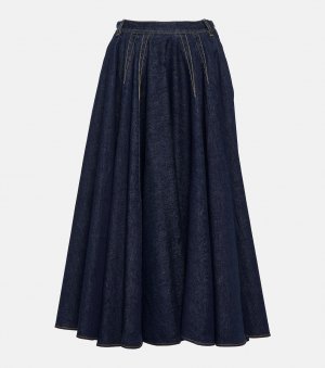 Джинсовая юбка миди с завышенной талией и складками ALAÏA, синий Alaïa