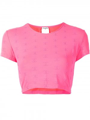 Укороченная футболка с вышитым логотипом CC Chanel Pre-Owned. Цвет: розовый
