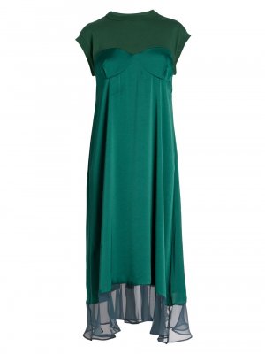 Платье-миди из джерси и атласа , зеленый Sacai