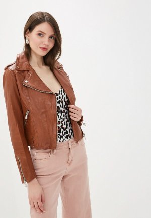 Куртка кожаная La Reine Blanche. Цвет: коричневый