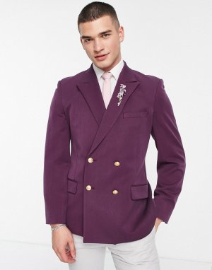 Двубортный пиджак зауженного кроя сливового цвета Wedding-Фиолетовый цвет ASOS DESIGN