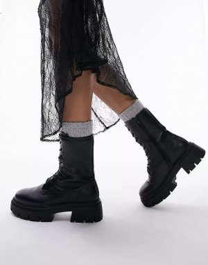 Черные массивные ботинки на шнуровке Lydia Topshop
