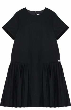 Трикотажное мини-платье с плиссированной юбкой Tartine Et Chocolat. Цвет: синий