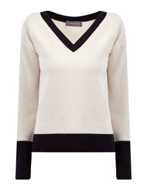 Пуловер из шерсти, кашемира и шелка с контрастной отделкой LORENA ANTONIAZZI. Цвет: бежевый