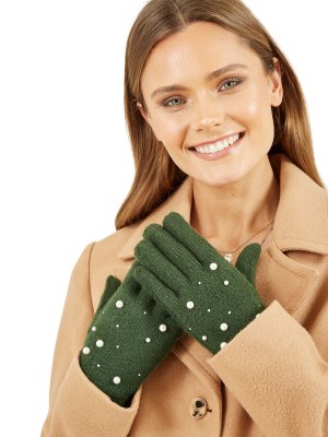 Вязаные перчатки с украшением , зеленый Yumi