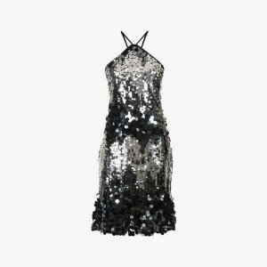Тканое платье мини с воротником-халтер, украшенным пайетками , черный Amy Lynn