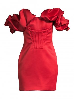 Атласное мини-платье с открытыми плечами, красный Lavish Alice