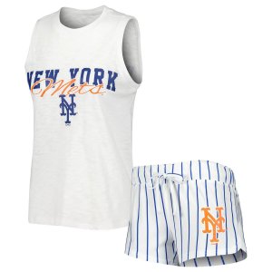 Женский спортивный комплект из белой майки и шорт New York Mets Reel в тонкую полоску для женщин Unbranded