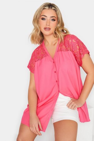 Блузка с кружевной вставкой , розовый Yours