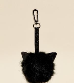 Эксклюзивная черная подвеска-помпон на сумку в форме кошки с блестящей Skinnydip. Цвет: мульти