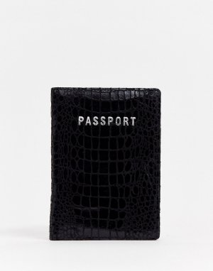 Черная кожаная обложка для паспорта с крокодиловым рисунком -Черный ASOS DESIGN
