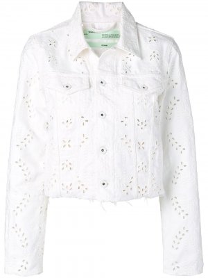 Джинсовая куртка с английской вышивкой Off-White. Цвет: белый