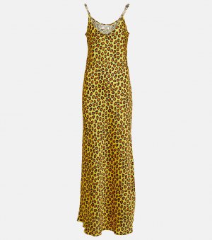 Атласное платье-комбинация с леопардовым принтом и цепочками PACO RABANNE, разноцветный Rabanne