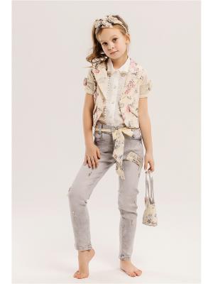 Комплект детский: джинсы, пиджак, блузка, сумочка, ободок Baby Steen. Цвет: светло-серый, бежевый, розовый