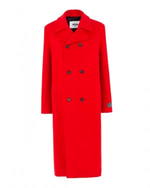 Длинное шерстяное пальто MSGM. Цвет: красный