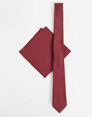 Узкий атласный галстук и платок для пиджака -Красный ASOS DESIGN