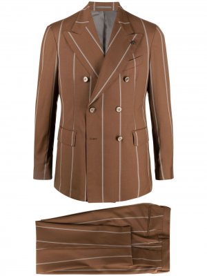 Костюм в тонкую полоску с двубортным пиджаком Gabriele Pasini. Цвет: коричневый