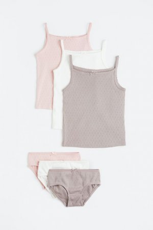 Хлопковый комплект из 6 предметов , светло-розовый/серый H&M