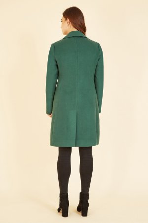 Пальто в стиле милитари застегивающееся на пуговицы , зеленый Yumi. Цвет: зеленый