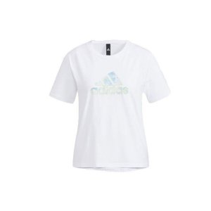 Solid Color Logo Crew Neck Short Sleeve T-Shirt Women Tops White HF2482 Adidas