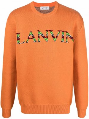 Intarsia-knit logo long-sleeve jumper LANVIN. Цвет: оранжевый
