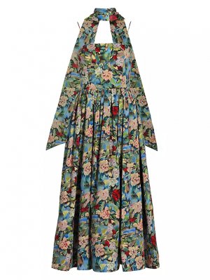 Платье Glynis из эластичного хлопка с цветочным принтом и воротником-шарфом , цвет breeze floral Alice + Olivia