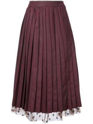 Плиссированная юбка с контрастным нижним слоем Muveil. Цвет: красный