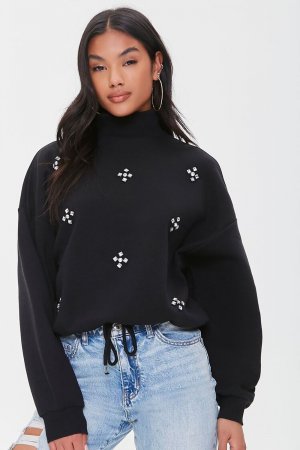 Пуловер с воротником-стойкой из искусственного камня , черный Forever 21
