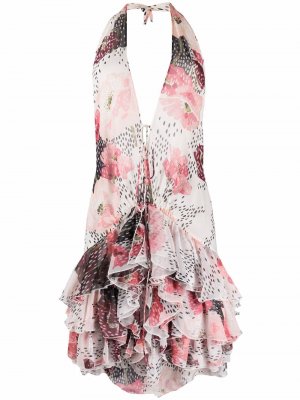 Платье мини с цветочным принтом John Galliano Pre-Owned. Цвет: белый