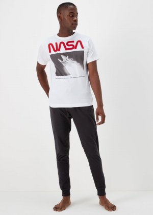 Белый длинный пижамный комплект с принтом NASA, серый Nasa