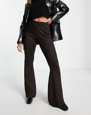Расклешенные брюки со швами спереди из трикотажа с блестками (от комплекта) -Коричневый цвет Fashion Union