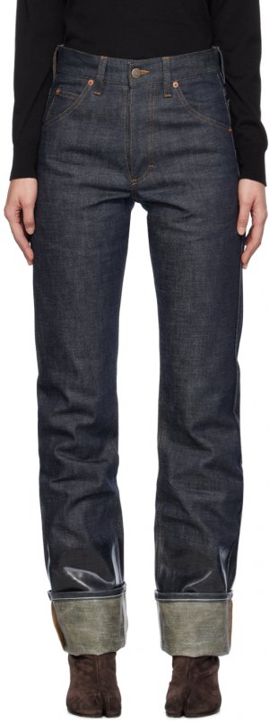Лакированные джинсы цвета индиго Maison Margiela