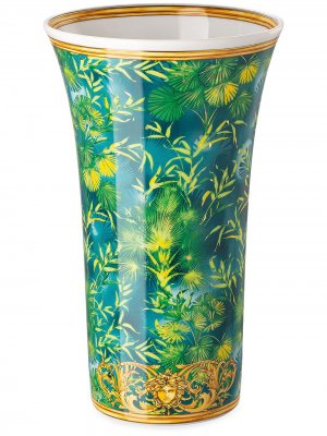 Фарфоровая ваза Versace с принтом Jungle Home. Цвет: зеленый