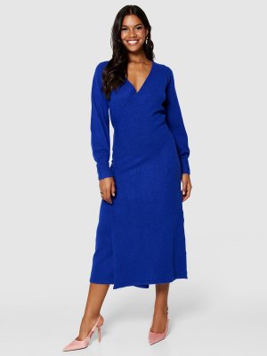 Трикотажное платье с запахом, синий Closet London