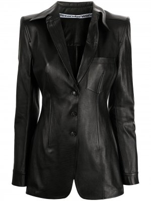 Удлиненный кожаный пиджак Alexander Wang. Цвет: черный