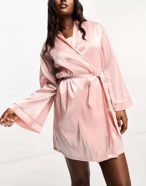 Короткий халат из тафты для подружки невесты нежно-розового цвета Loungeable