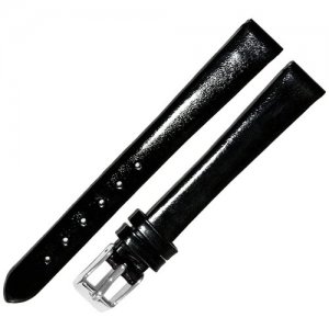 Ремешок 1205-01 (чер) ЛАК Черный кожаный ремень 12 мм для часов наручных лаковый из натуральной кожи лакированный Ardi. Цвет: черный