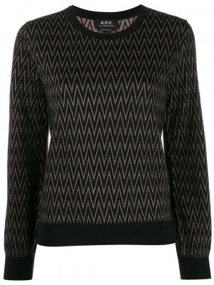 Пуловер с круглым вырезом и узором зигзаг A.P.C.. Цвет: черный