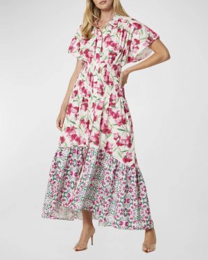 Платье макси из хлопка с короткими рукавами и цветочным принтом Carolina MISA Los Angeles